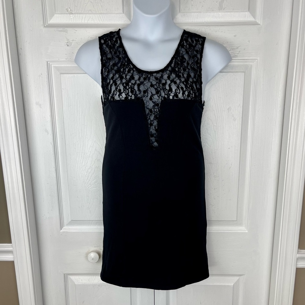 Intimately Free People Black Sleeveless Polka Dot Floral Lace Tunic